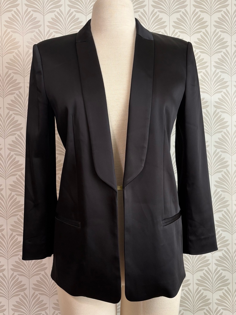 Armani Exchange Black Satin-Trim Open Blazer